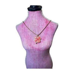 Long Chanel Coral Clover Pendant Necklace